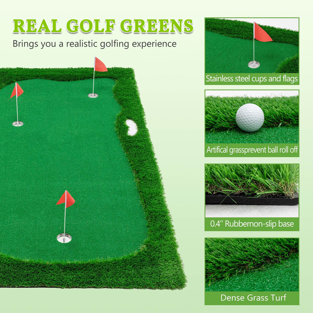 10x5 FT Golf Putting Green, Golf Training Mat With High-quality Turf, 3 Holes, 3 Flags And Cups For Indoor Outdoor
