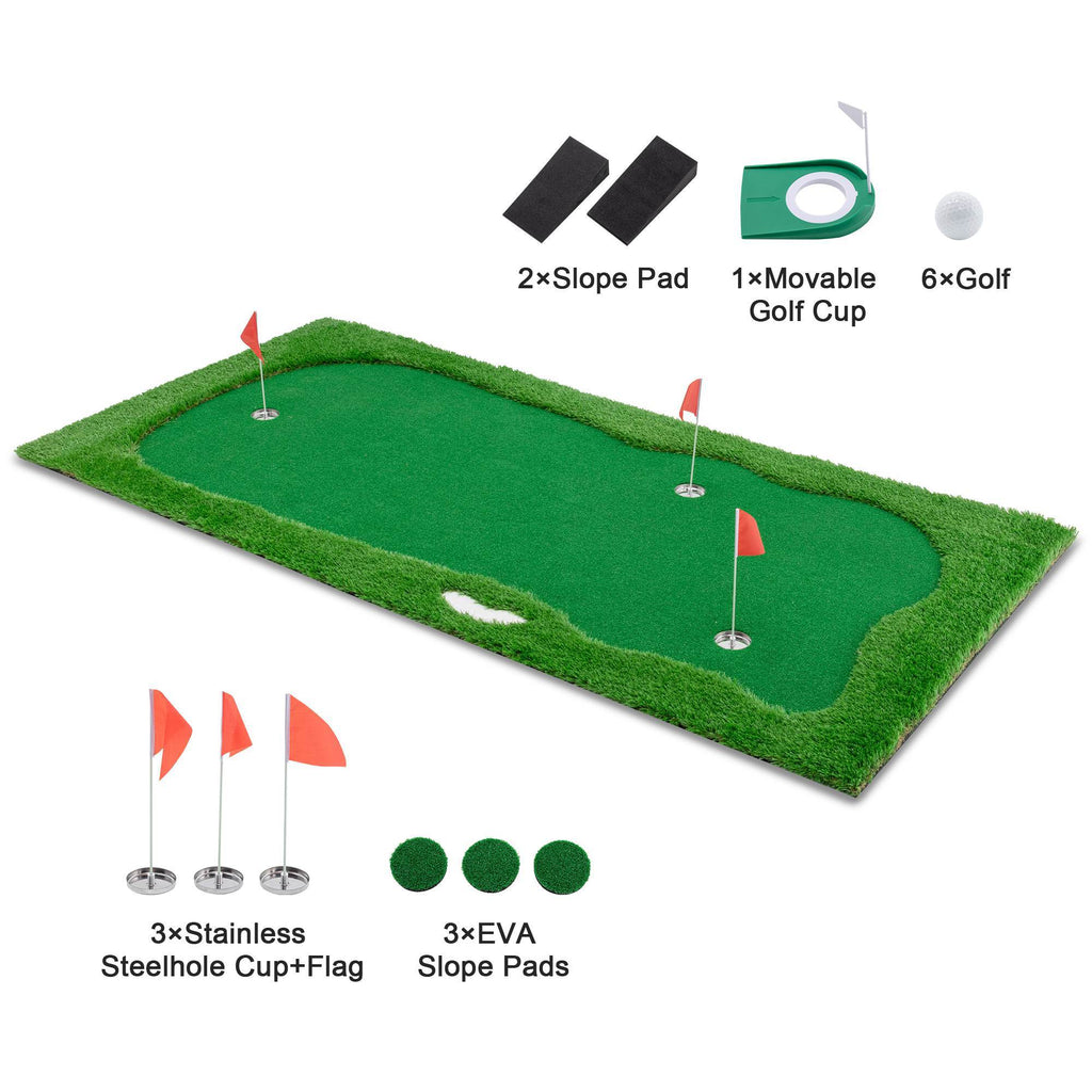 10x5 FT Golf Putting Green, Golf Training Mat With High-quality Turf, 3 Holes, 3 Flags And Cups For Indoor Outdoor