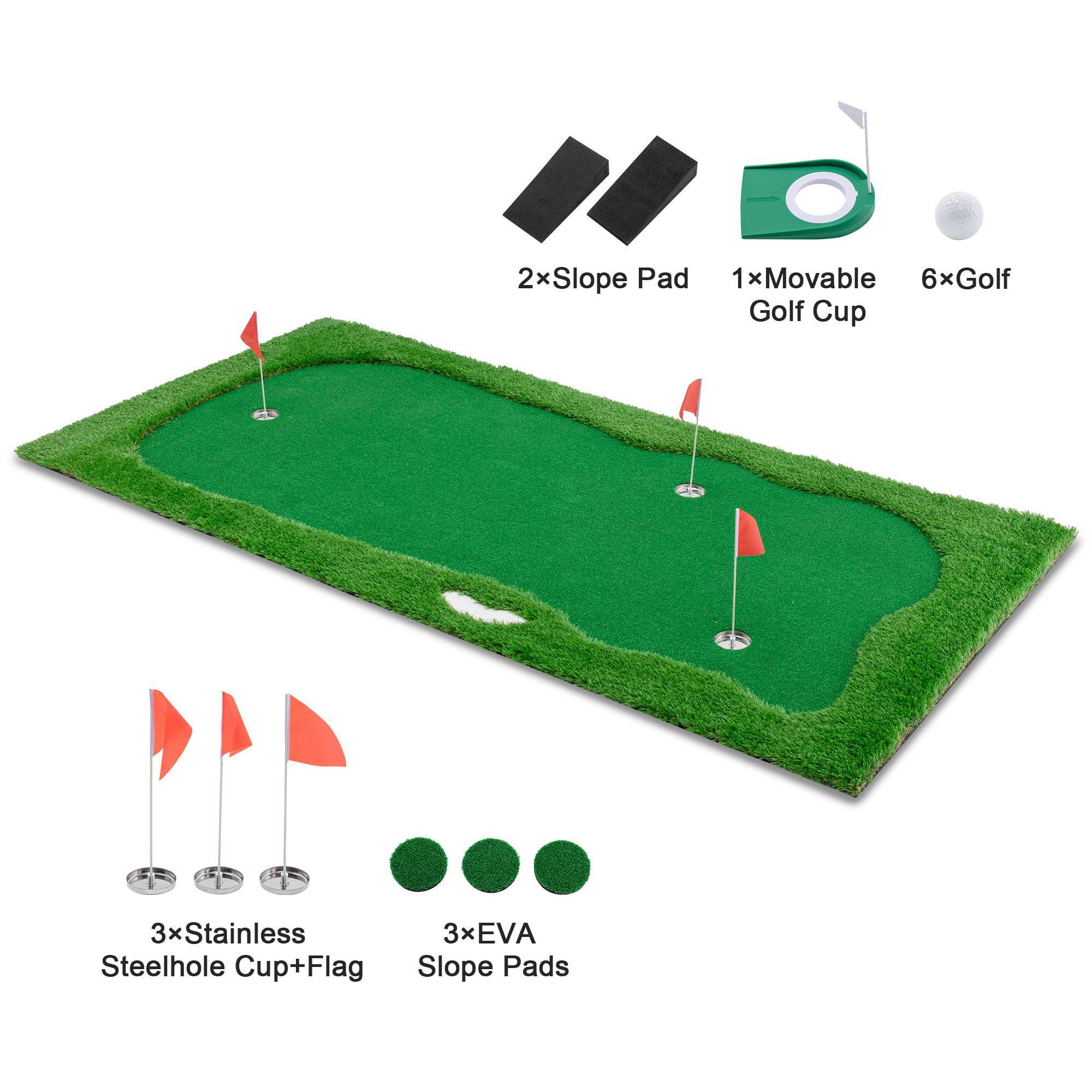 10x5 FT Golf Putting Green, Golf Training Mat With High-quality Turf, 3 Holes, 3 Flags And Cups For Indoor Outdoor